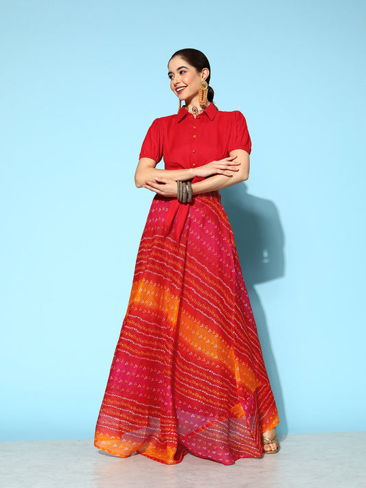 Women's Red Kota Doriya & Rayon Co-Ord Set