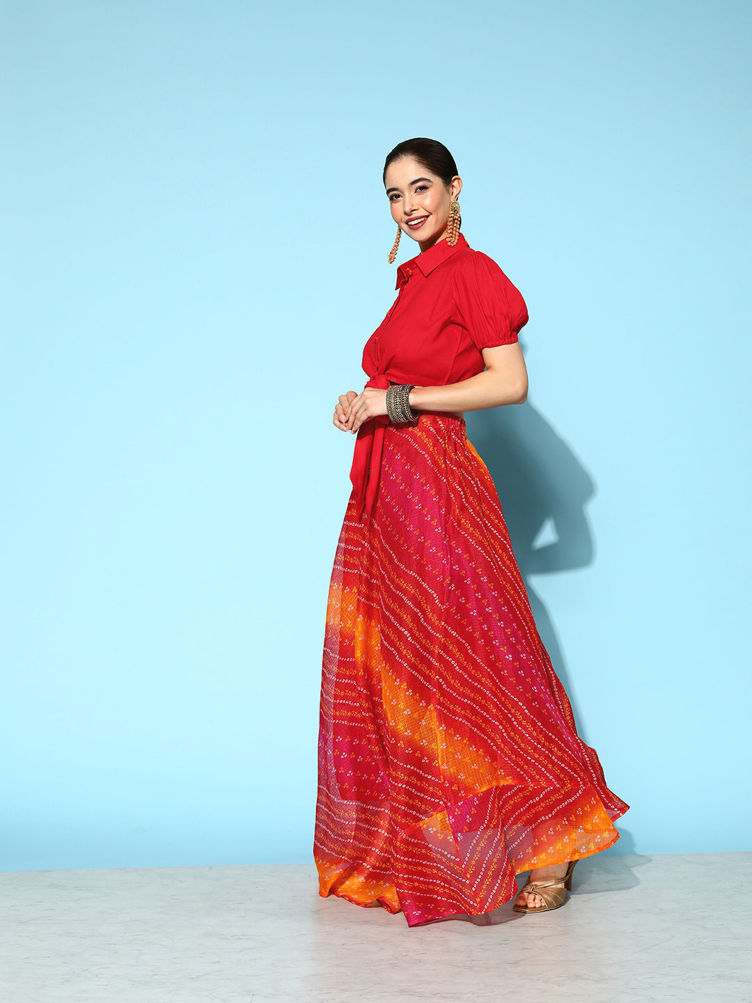 Women's Red Kota Doriya & Rayon Co-Ord Set