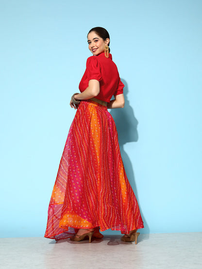 Women's Red Kota Doriya & Rayon Co-Ord Set
