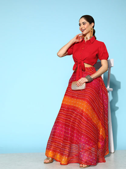 Women's Red Kota Doriya & Rayon Co-Ord Set