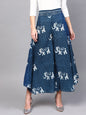 Women's  Navy Blue & White Flared Printed Palazzos
