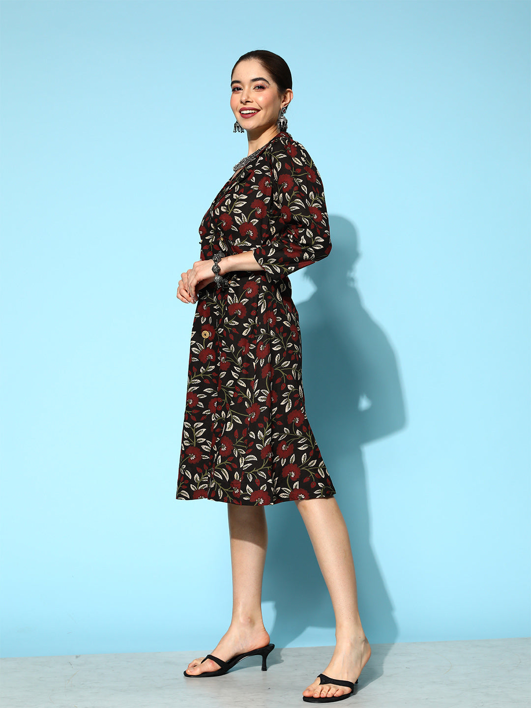 Women's Black Floral A-Line Dress