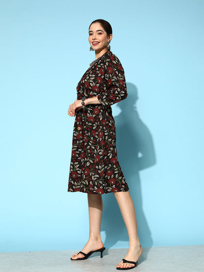 Women's Black Floral A-Line Dress