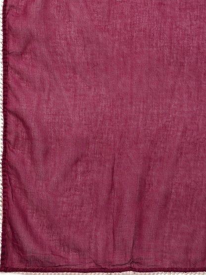 Women's  Mauve & Purple Embroidered Detail Kurta with Palazzos & Dupatta