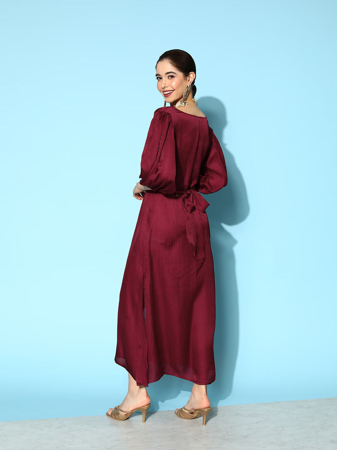 Women's Maroon Solid A-Line Dress