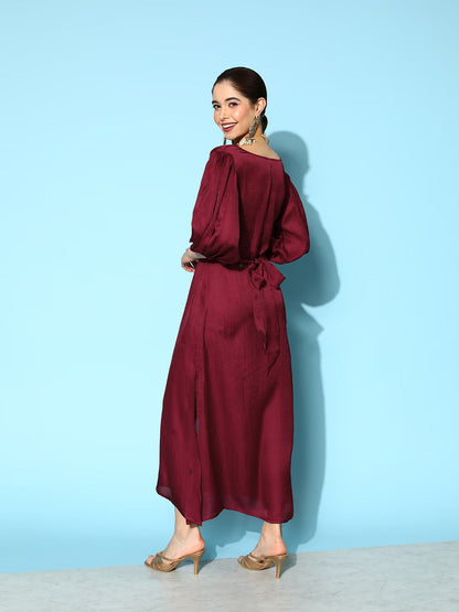 Women's Maroon Solid A-Line Dress