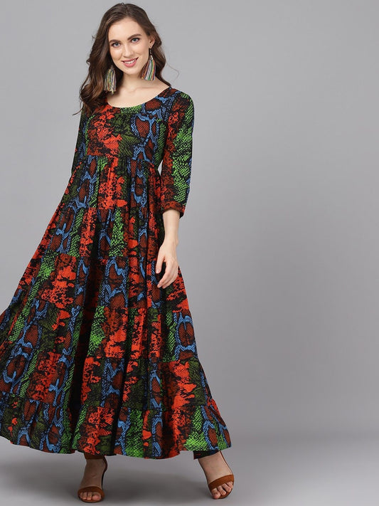 Women's  Multicoloured Animal Printed Maxi Dress
