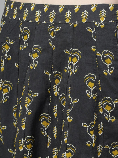 Women's Mustard & Grey Printed Lehenga Choli Se