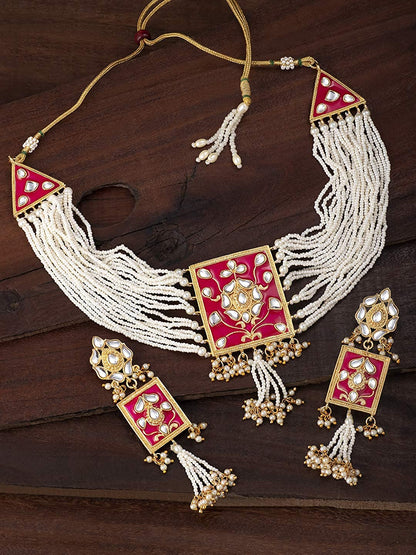 Women's gold plated traditiona padmavati pearl kundan necklace with earrings ml118bl