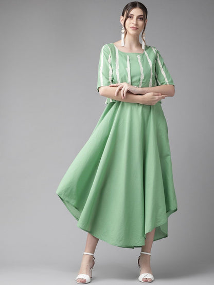 Women's  Green Solid A-Line Dress with Jacket