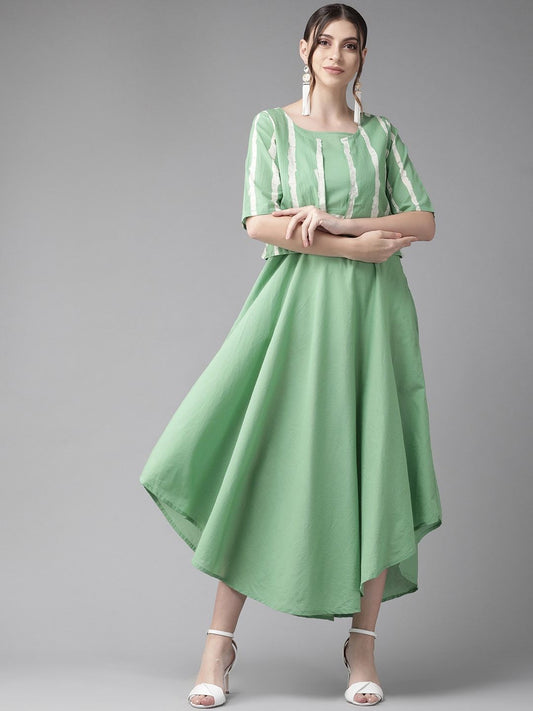 Women's  Green Solid A-Line Dress with Jacket