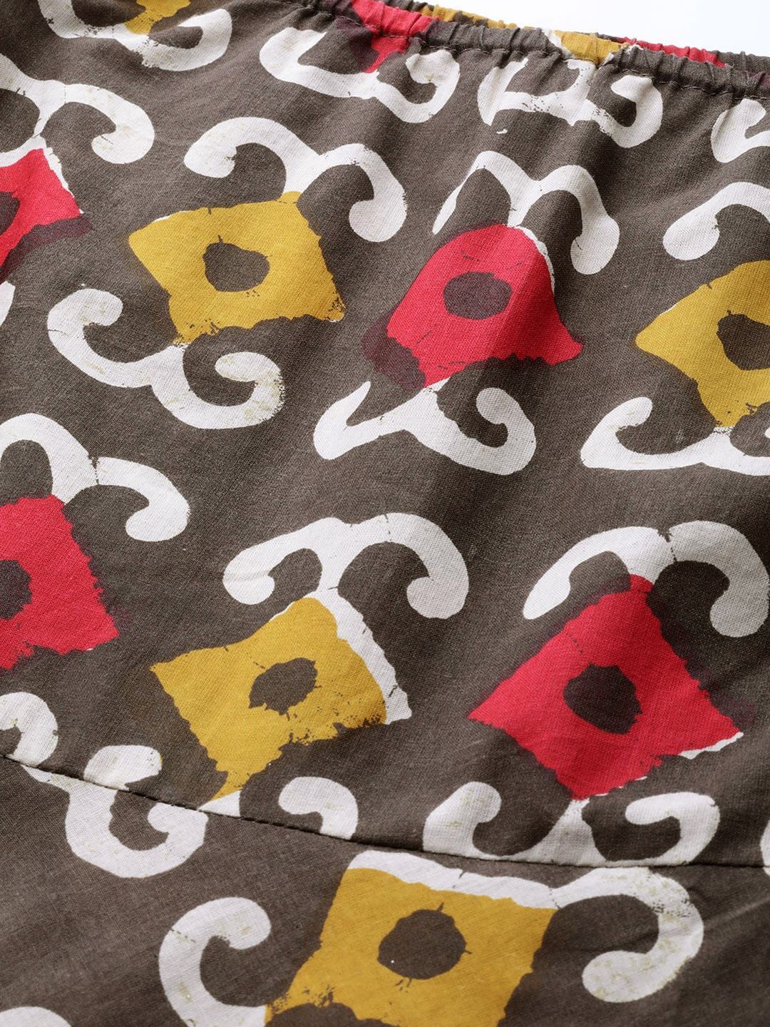 Women's  Brown & Red Ethnic Printed Maxi Dress