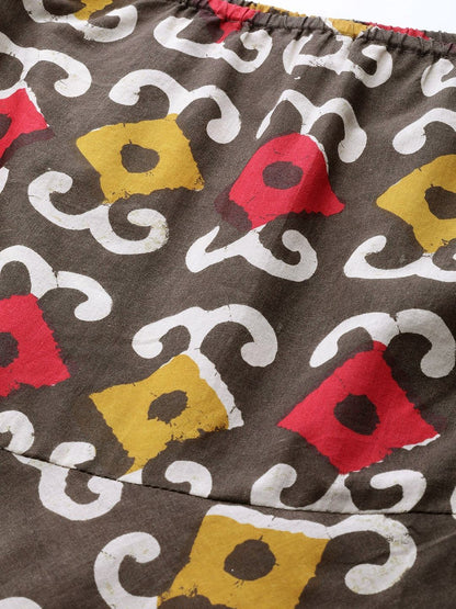 Women's  Brown & Red Ethnic Printed Maxi Dress