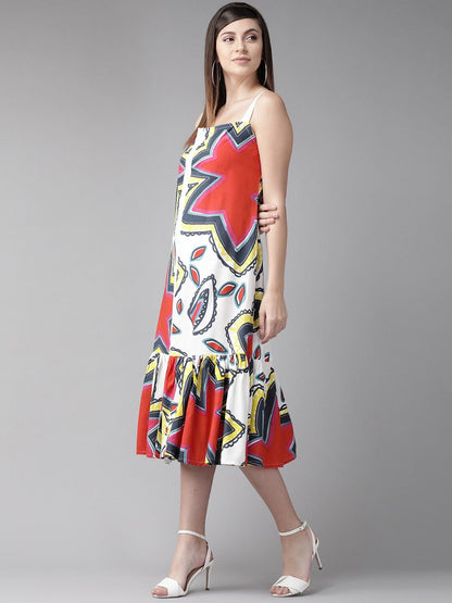 Women's  White Printed A-Line Dress