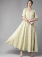 Women's  Beige & White Khari Print Bias Cut Maxi Dress