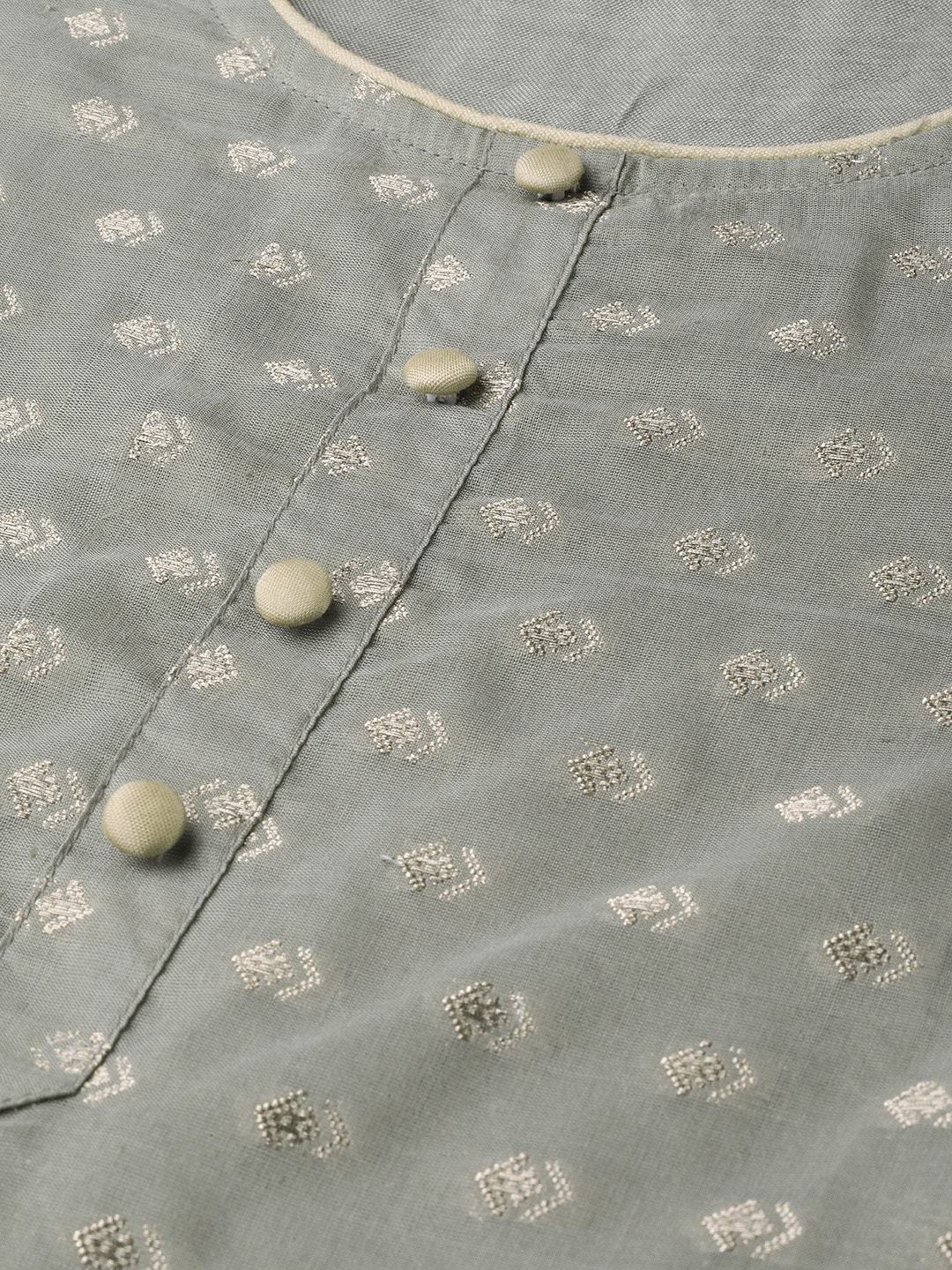 Women's  Grey & Golden Woven Design Kurta with Palazzos