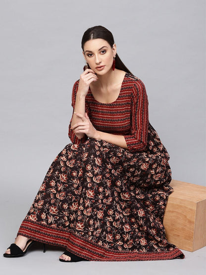 Women's  Brown & Beige Printed Maxi Dress