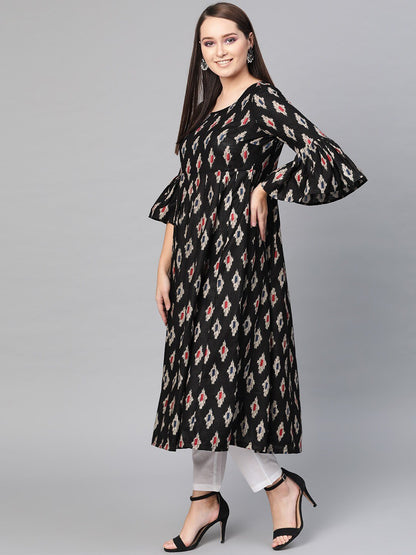 Women's  Black Printed Anarkali Kurta