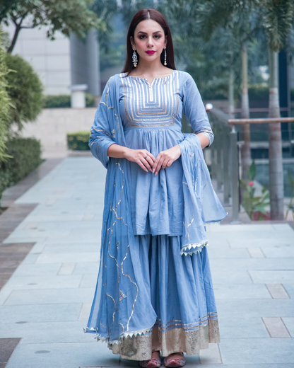Women's Powder Blue Gotapatti Kurta Set
