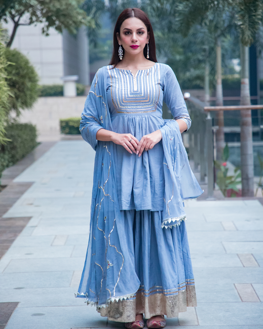Women's Powder Blue Gotapatti Kurta Set