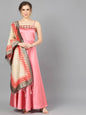Women's  Pink Printed Maxi Dress With Dupatta