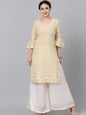 Women's  Beige Printed Straight Kurta