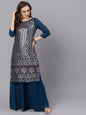 Women's  Navy Blue Printed Kurta with Palazzos
