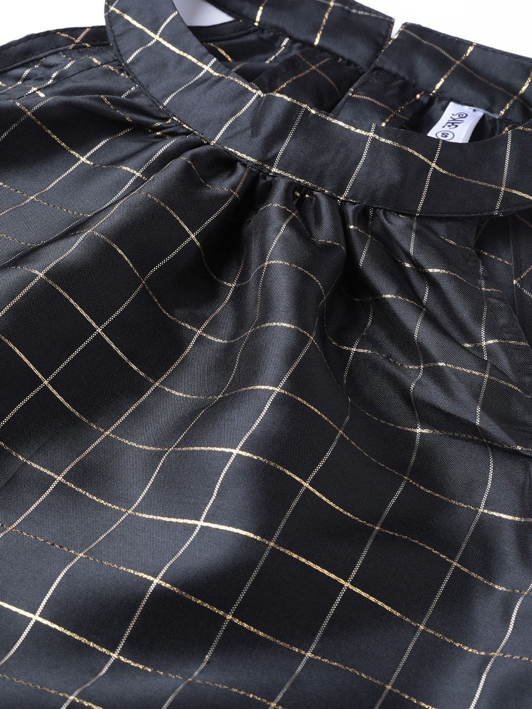 Women's  Black & Golden Checked Straight Kurta