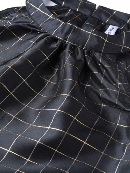 Women's  Black & Golden Checked Straight Kurta