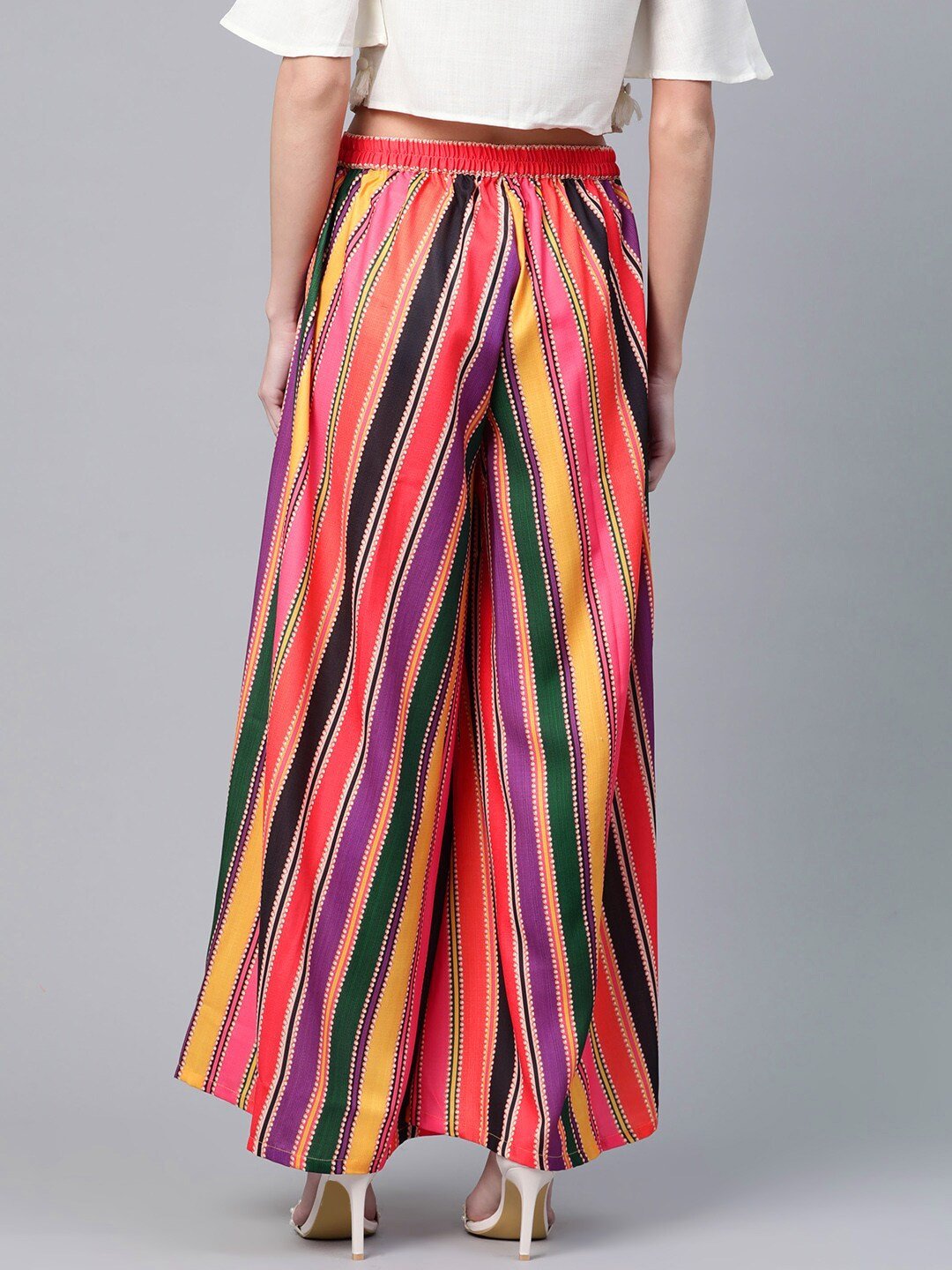 Women's  Multicoloured Striped Flared Palazzos