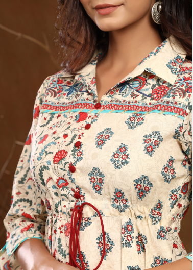 Women's Cambric Floral Print Asymmetric Dress With Mask