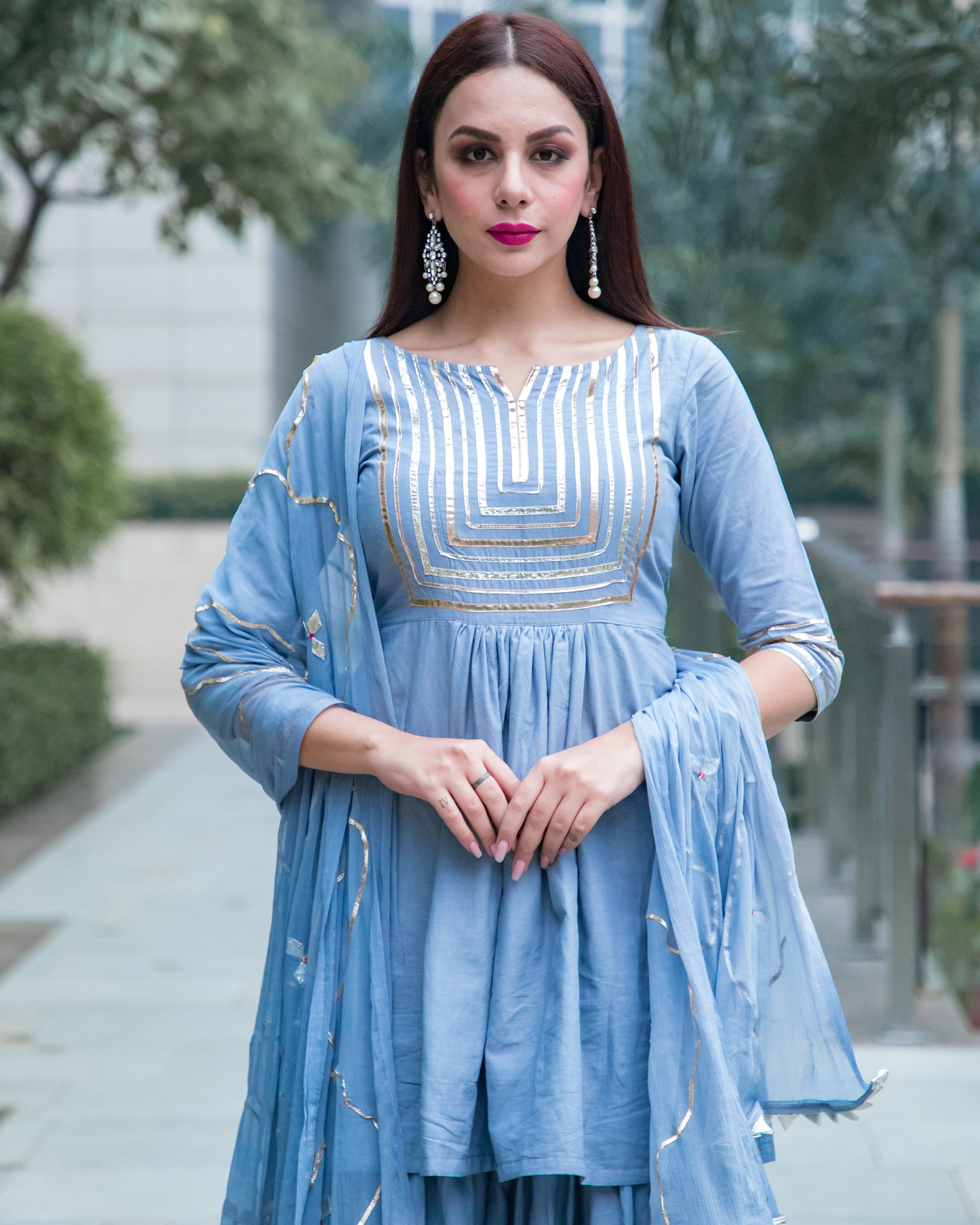 Women's Powder Blue Gotapatti Kurta Set