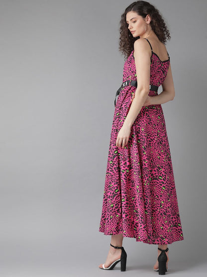 Women's  Pink & Black Animal Printed Maxi Dress