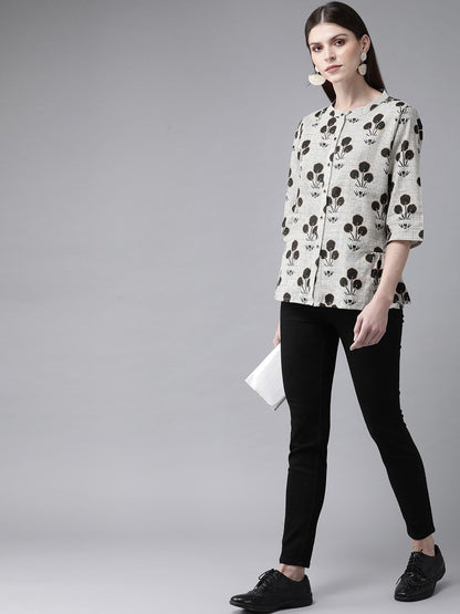 Women's Off-White & Black Printed Tunic