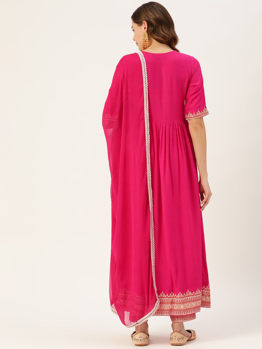 Women's Rani Rayon Panelled Printed A-Line Kurta Trouser Set With Dupatta