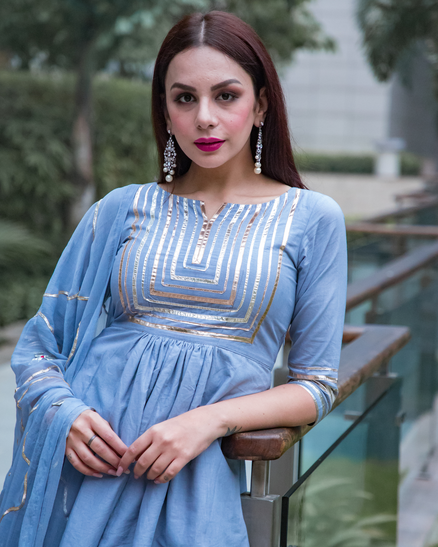 Women's Powder Blue Gotapatti Kurta Set