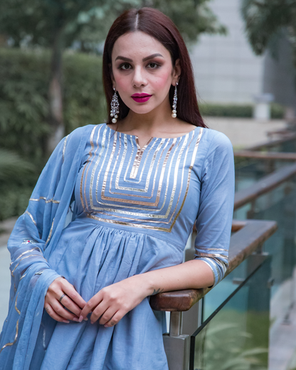 Women's Powder Blue Gotapatti Kurta Set