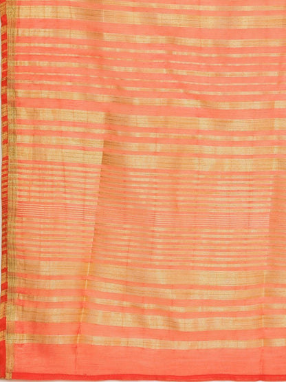 Women's  Coral Orange & Golden Striped Kurta with Sharara & Dupatta