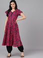Women's  Magenta & Brown Animal Printed Anarkali Kurta