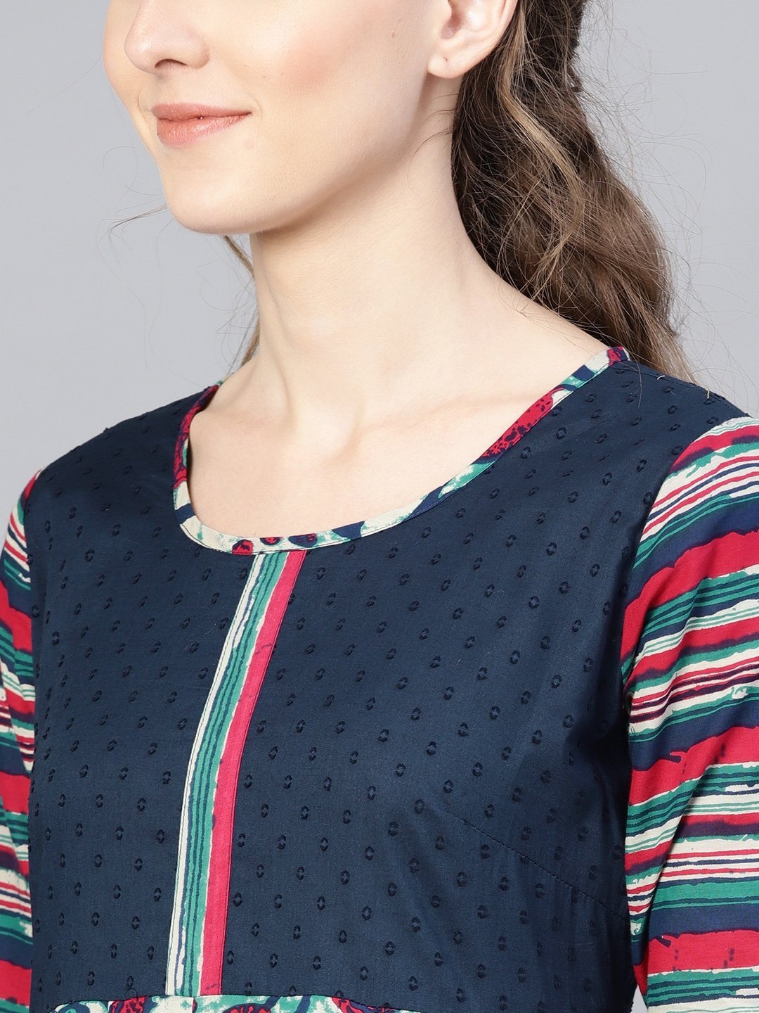 Women's  Off-White & Navy Blue Printed Anarkali Kurta