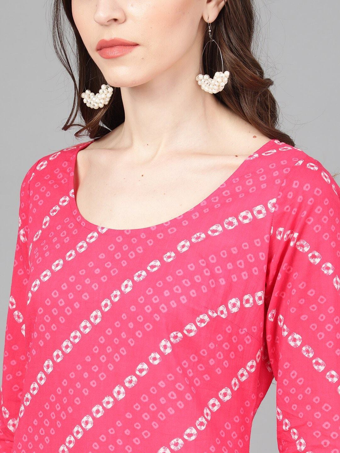 Women's  Magenta & Off-White Printed Kurta with Palazzos