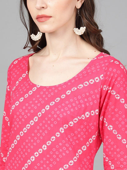 Women's  Magenta & Off-White Printed Kurta with Palazzos