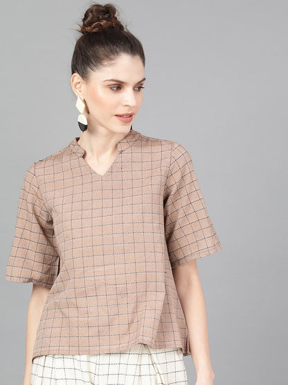 Women's  Brown & Black Checked Top