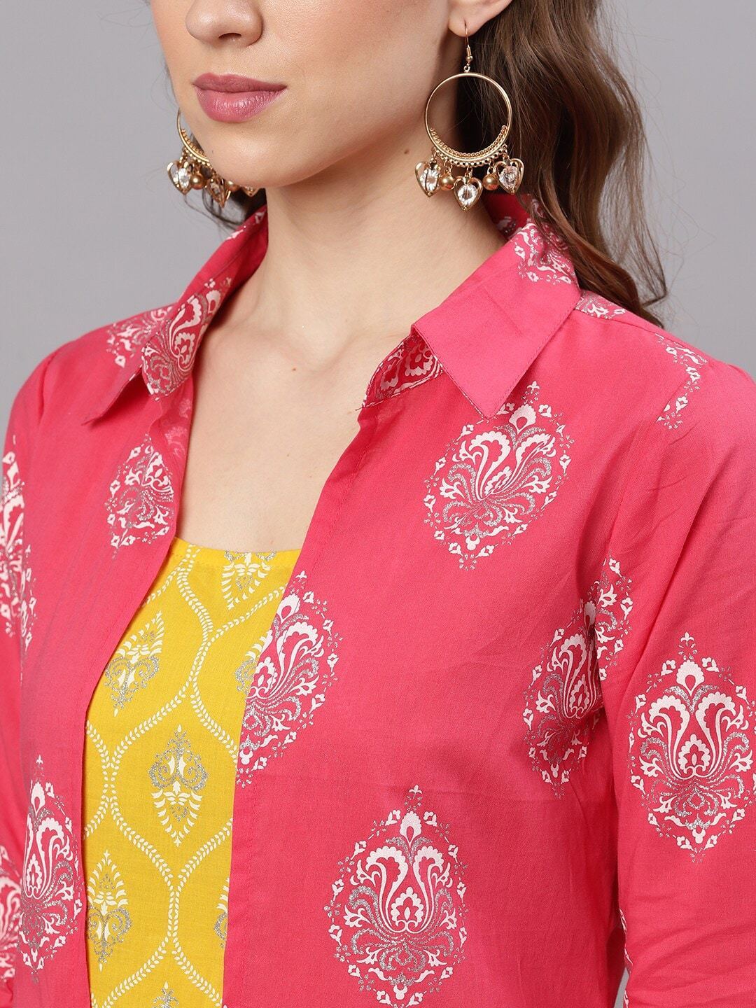 Women's  Yellow & Pink Printed Kurta with Palazzos