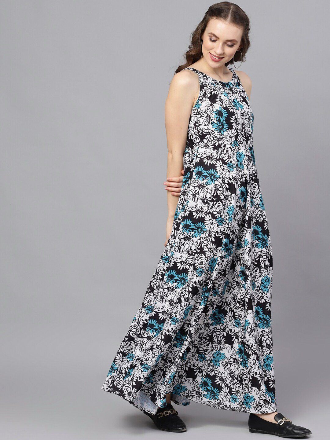 Women's  Blue Printed Maxi Dress