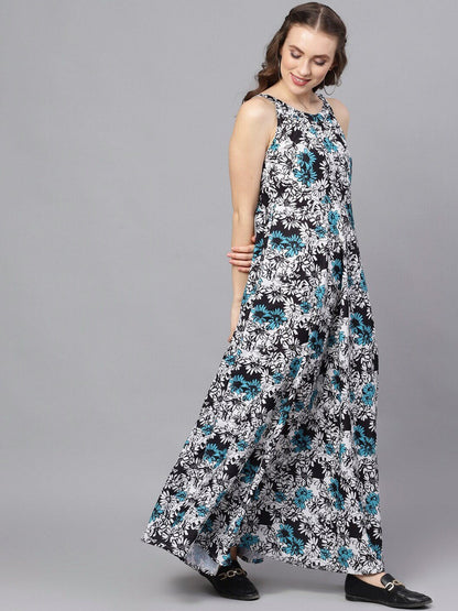 Women's  Blue Printed Maxi Dress