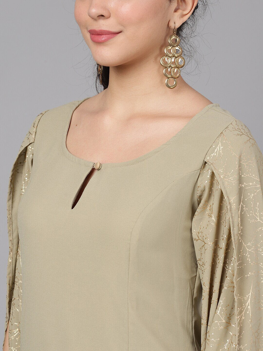 Women's  Taupe & Gold-Coloured Printed Straight Kurta