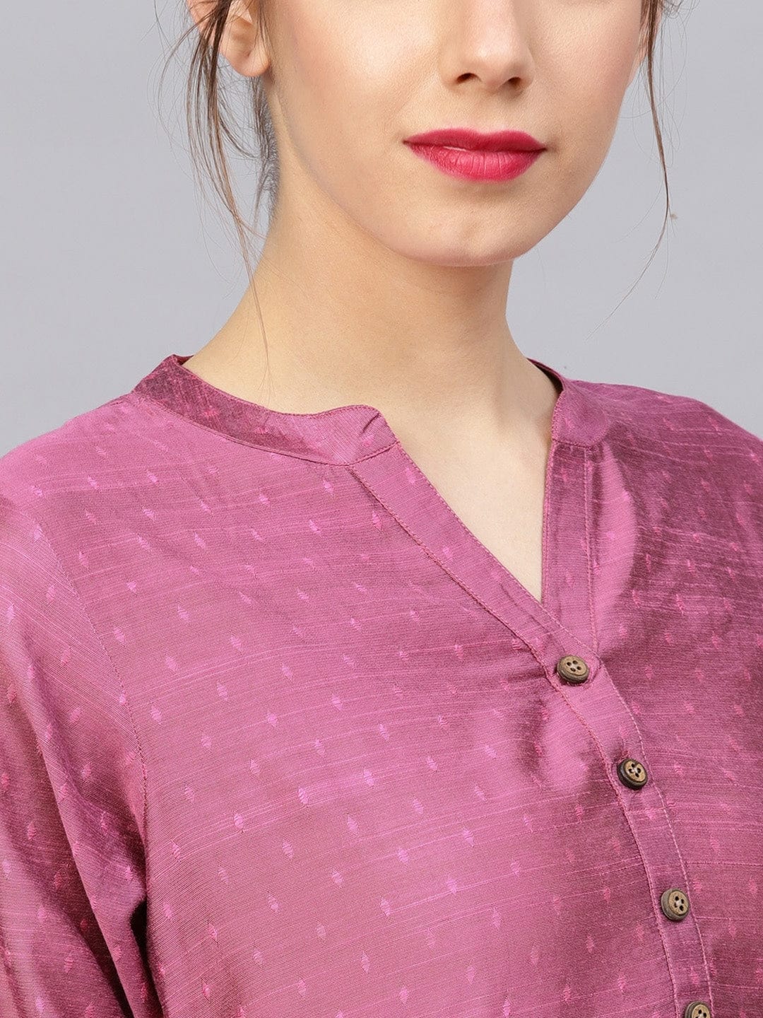 Women's Pink Dobby Woven Design Straight Kurta
