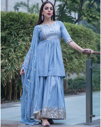 Women's Powder Blue Gotapatti Kurta Set