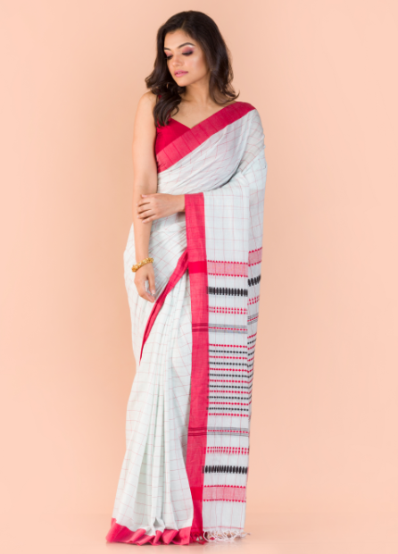 Women's Off white handwoven cotton saree